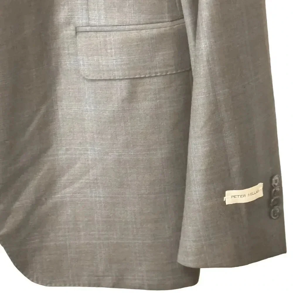 New Peter Millar Mens Custom Suit Sports Coat Jacket 100% Wool Blue‎ Gray Plaid